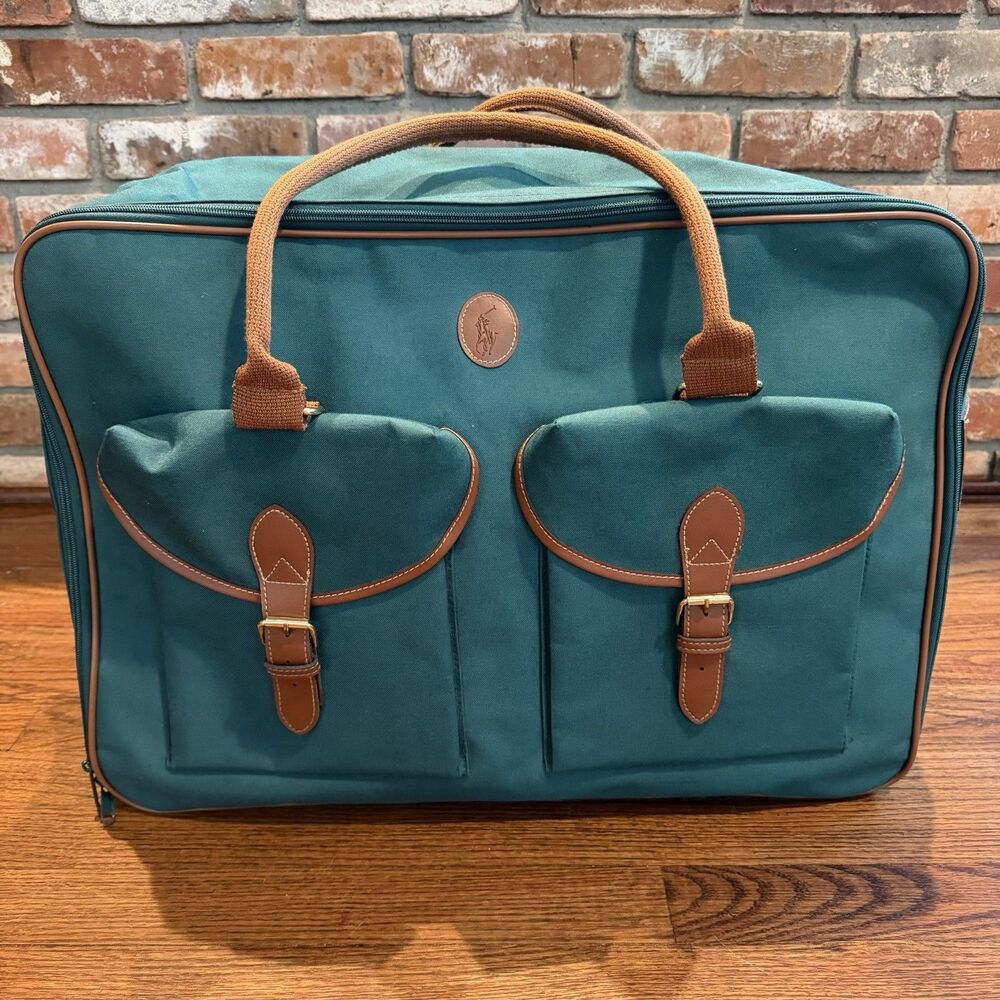 Vintage 90s Polo Ralph Lauren Green Canvas Travel Duffel Bag 24” Large Duffle